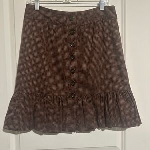 Anthropologie Odille brown button down ruffle skirt!